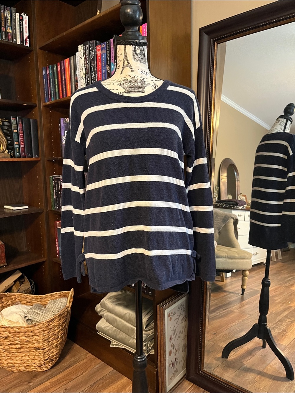 Women's Navy & White Striped Crewneck Sweater